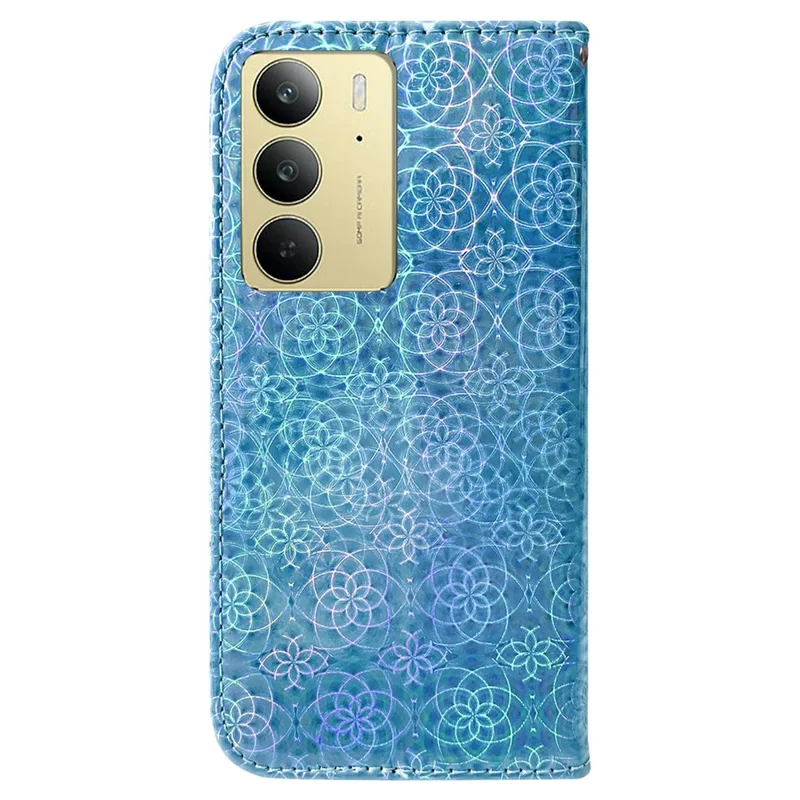 Чехол-подставка с блестящим цветочным узором для Realme C75 - синий