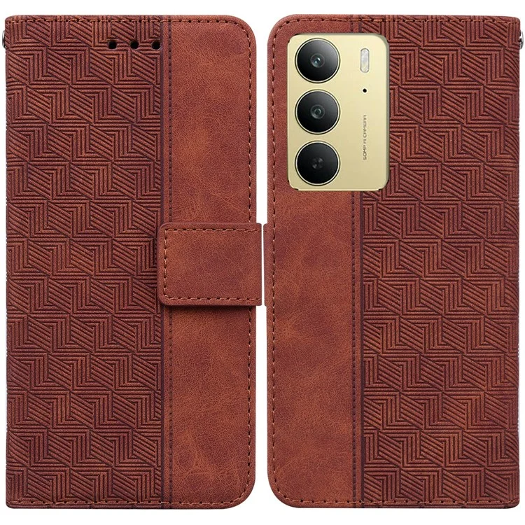 Für Realme C75 Hülle Geometriemuster Leder Geldbörse Handyhülle - Braun