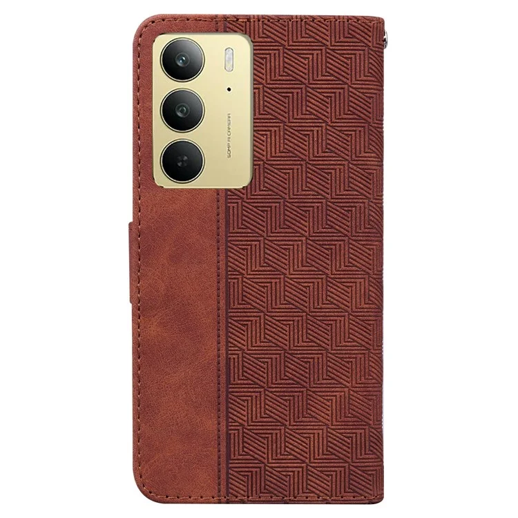 Für Realme C75 Hülle Geometriemuster Leder Geldbörse Handyhülle - Braun