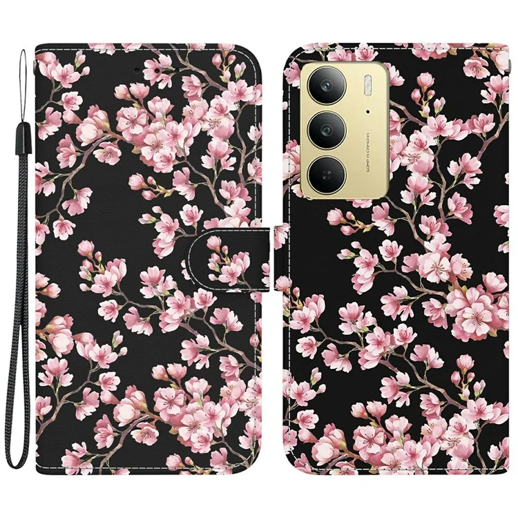 For Realme C75 4G Wallet Phone Case Anti-Drop Leather Flip Cover Pattern Printing - Plum Blossom