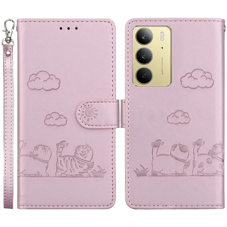 Для чехла Realme C75 RFID Blocking Kitten Pattern TPU+PU Leather Phone Cover - Розовый