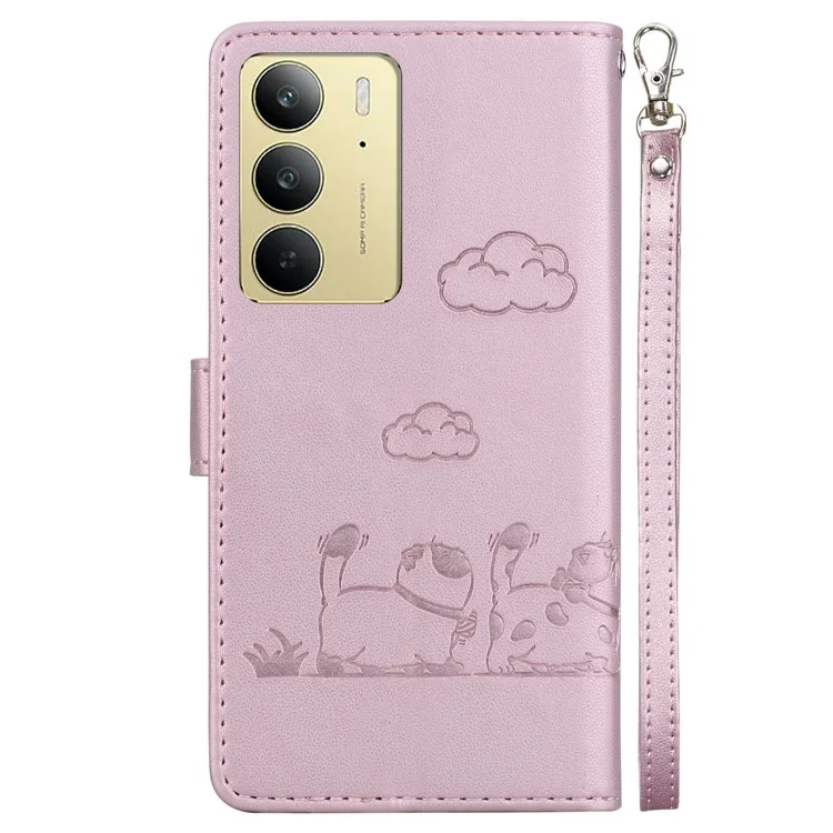 Для чехла Realme C75 RFID Blocking Kitten Pattern TPU+PU Leather Phone Cover - Розовый