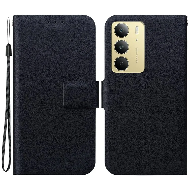 Для Realme C75 Чехол ультратонкий из PU-кожи + TPU чехол для телефона с отделением для карт - Черный