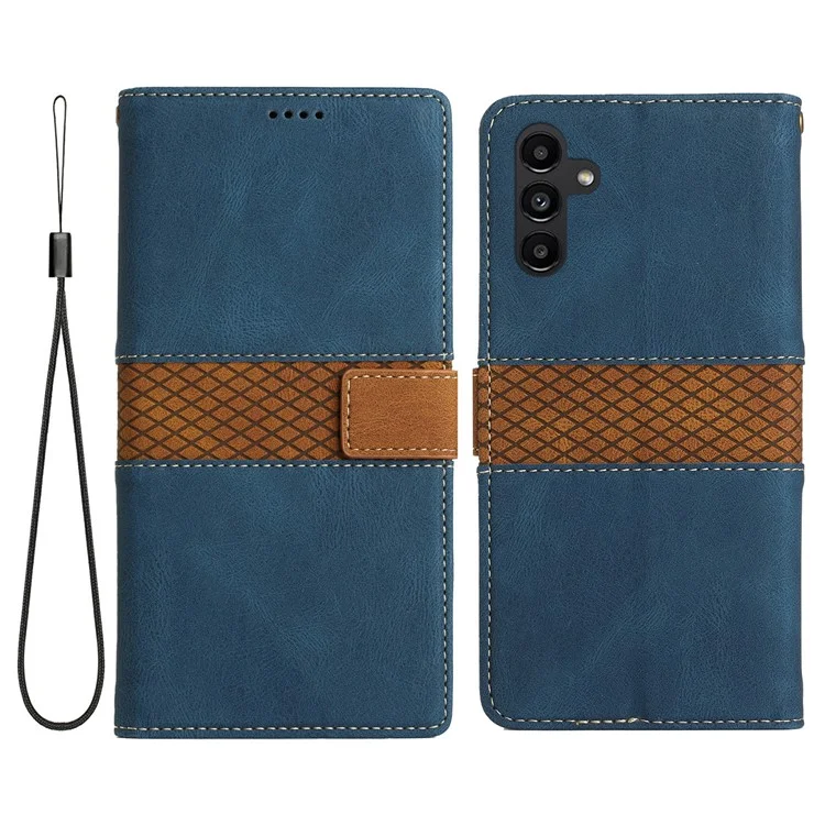 Funda de cuero con diseño de cuadrícula y soporte para Samsung Galaxy S25 - Azul