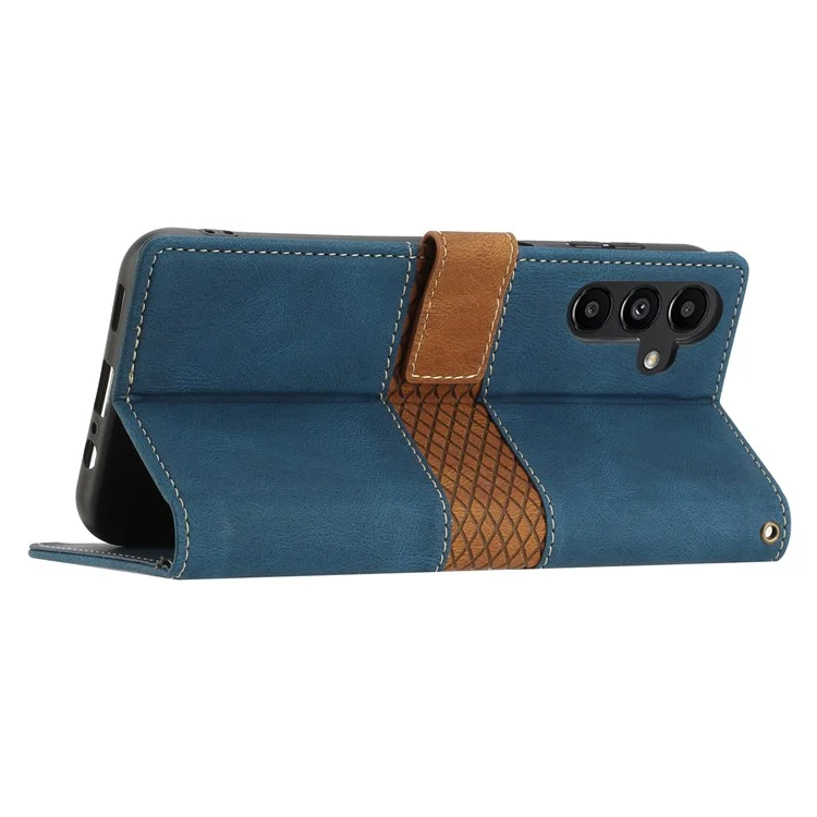 Funda de cuero con diseño de cuadrícula y soporte para Samsung Galaxy S25 - Azul
