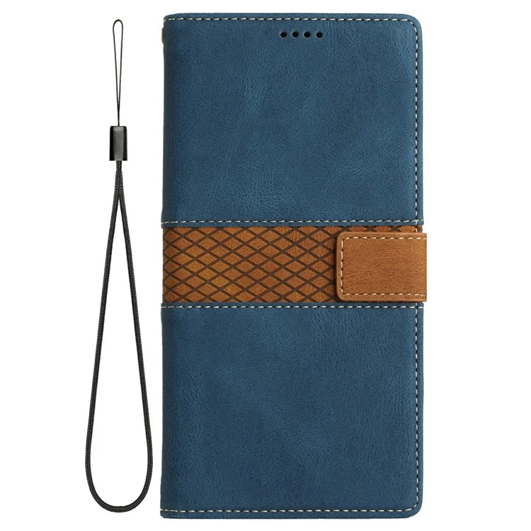 Funda de cuero con diseño de cuadrícula y soporte para Samsung Galaxy S25 - Azul