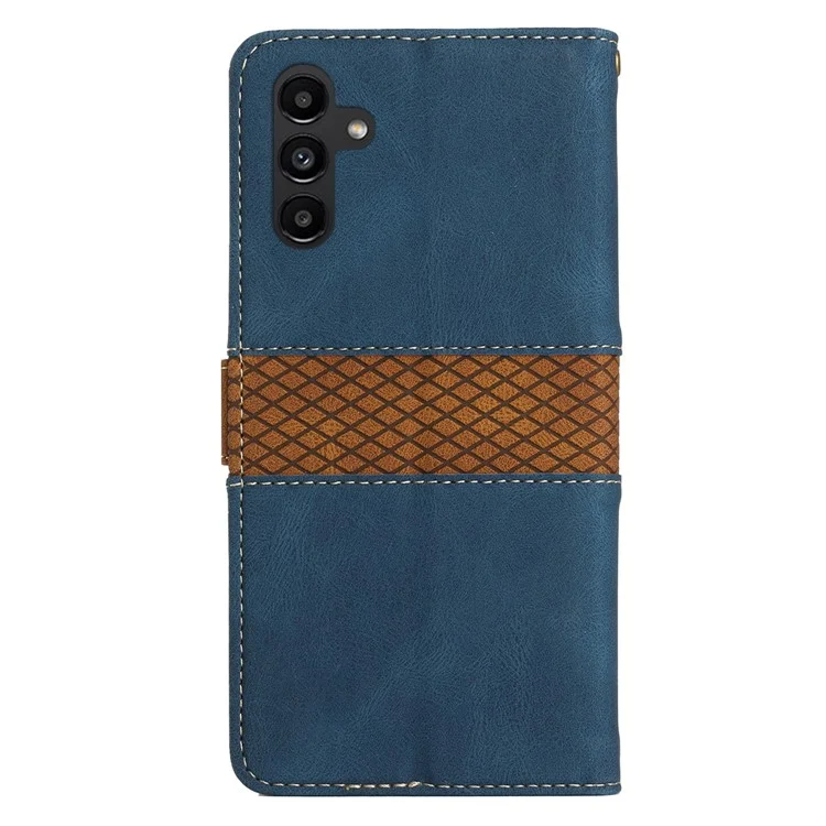 Funda de cuero con diseño de cuadrícula y soporte para Samsung Galaxy S25 - Azul