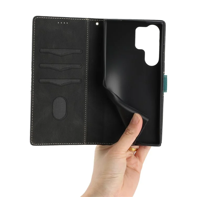 Für Samsung Galaxy S25 Ultra Lederetui Gitterspaltung Stand Brieftasche Handyhülle - Schwarz