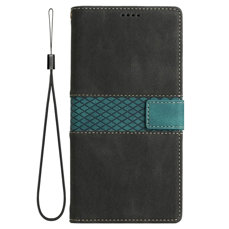 Für Samsung Galaxy S25 Ultra Lederetui Gitterspaltung Stand Brieftasche Handyhülle - Schwarz