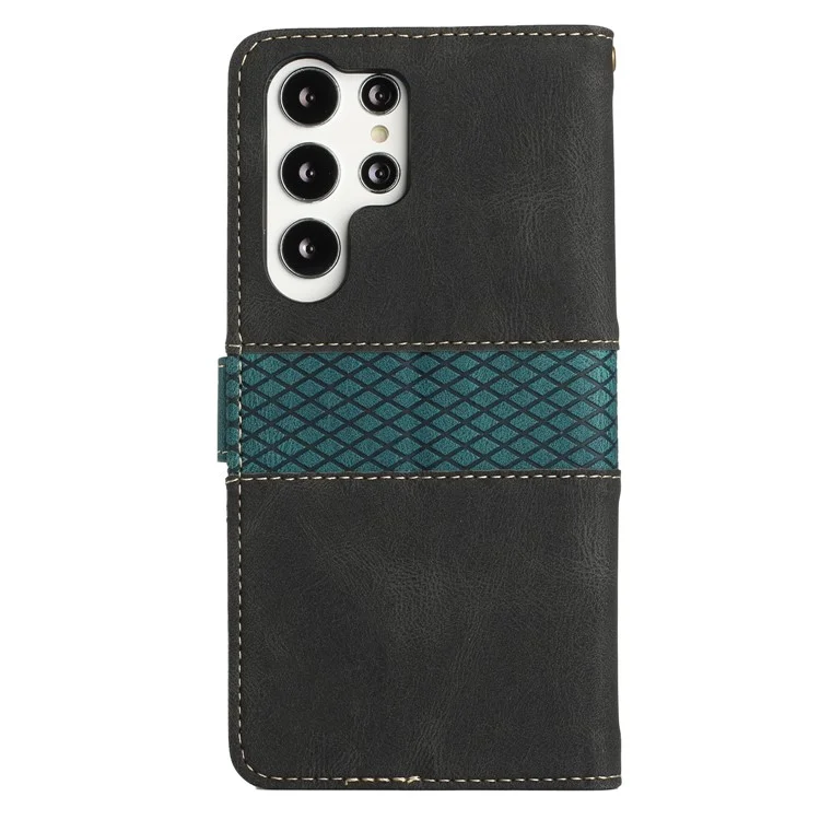 Für Samsung Galaxy S25 Ultra Lederetui Gitterspaltung Stand Brieftasche Handyhülle - Schwarz