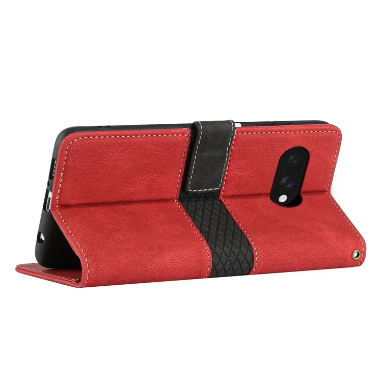 Funda de cuero para Google Pixel 9a, con diseño de cuadrícula, soporte y monedero - Roja