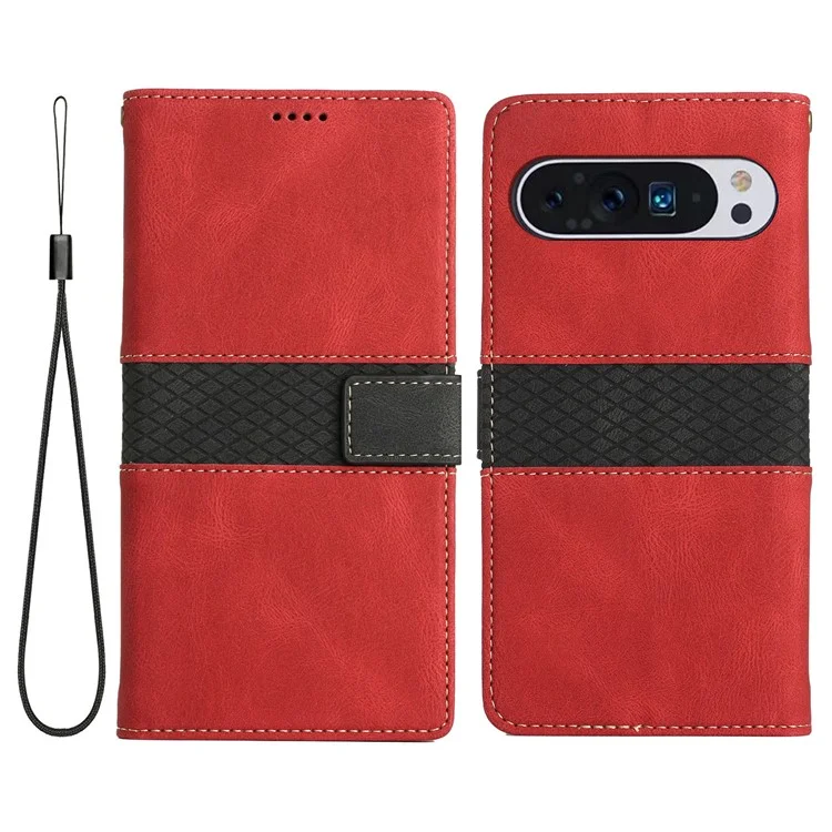 Funda de cuero con ranuras y soporte para Google Pixel 9 Pro XL - Rojo