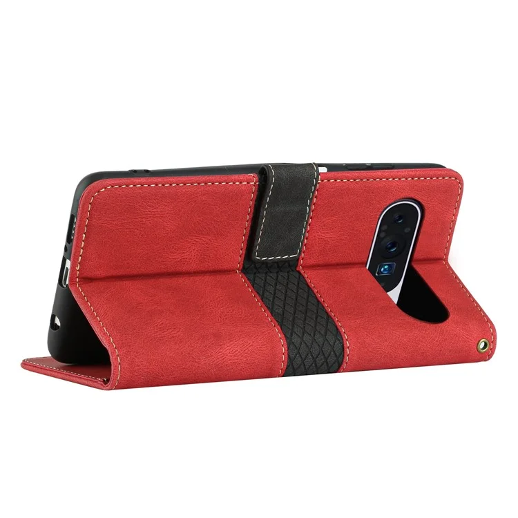 Funda de cuero con ranuras y soporte para Google Pixel 9 Pro XL - Rojo