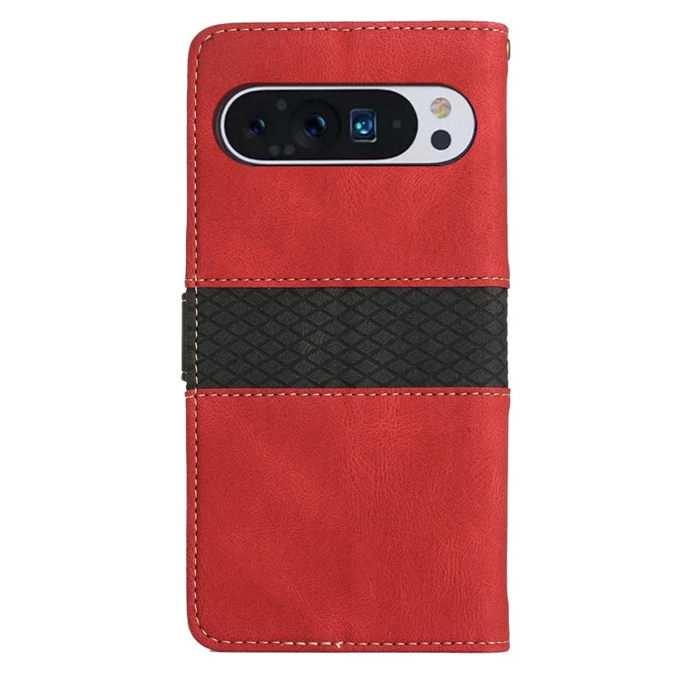 Funda de cuero con ranuras y soporte para Google Pixel 9 Pro XL - Rojo