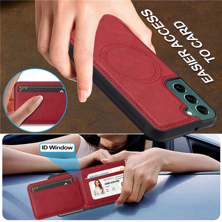 Étui magnétique amovible pour Samsung Galaxy S22 5G LC.IMEEKE L3 avec porte-cartes en cuir et TPU - Rouge
