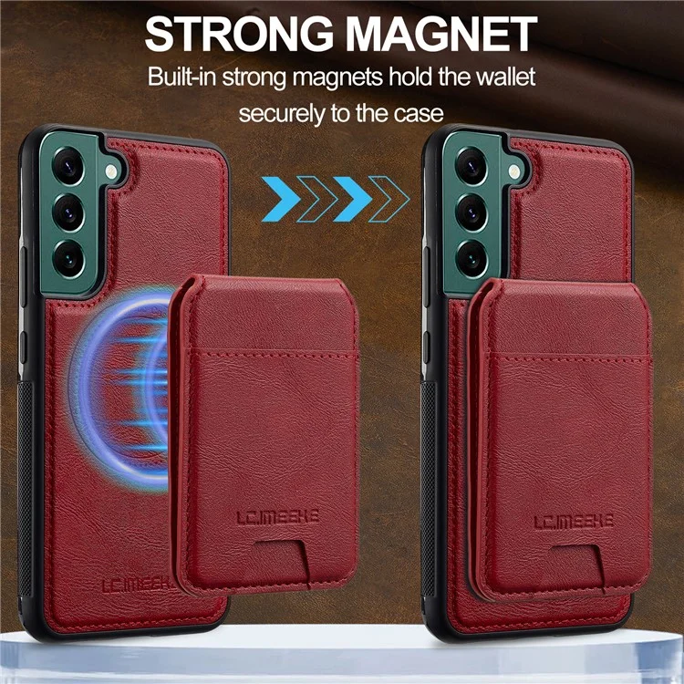 Étui magnétique amovible pour Samsung Galaxy S22 5G LC.IMEEKE L3 avec porte-cartes en cuir et TPU - Rouge
