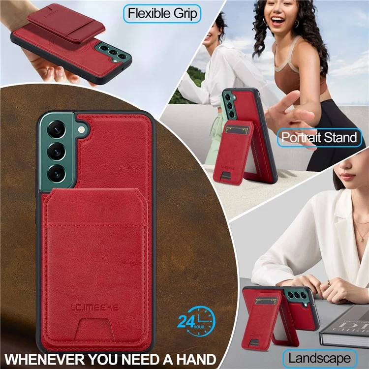 Étui magnétique amovible pour Samsung Galaxy S22 5G LC.IMEEKE L3 avec porte-cartes en cuir et TPU - Rouge