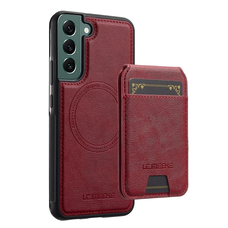Étui magnétique amovible pour Samsung Galaxy S22 5G LC.IMEEKE L3 avec porte-cartes en cuir et TPU - Rouge