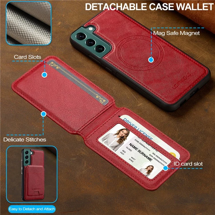 Étui magnétique amovible pour Samsung Galaxy S22 5G LC.IMEEKE L3 avec porte-cartes en cuir et TPU - Rouge