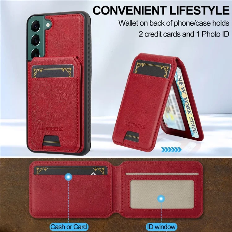 Étui magnétique amovible pour Samsung Galaxy S22 5G LC.IMEEKE L3 avec porte-cartes en cuir et TPU - Rouge
