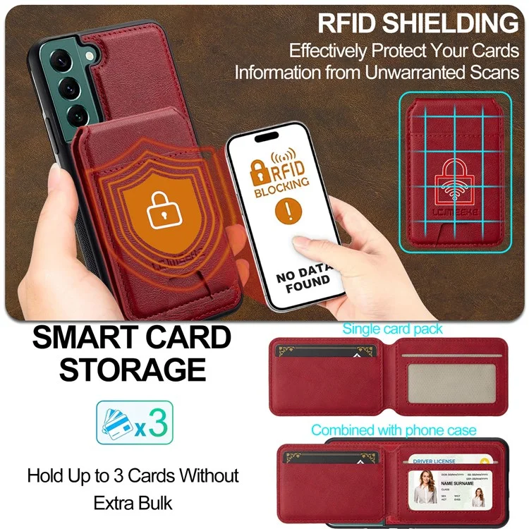 Étui magnétique amovible pour Samsung Galaxy S22 5G LC.IMEEKE L3 avec porte-cartes en cuir et TPU - Rouge