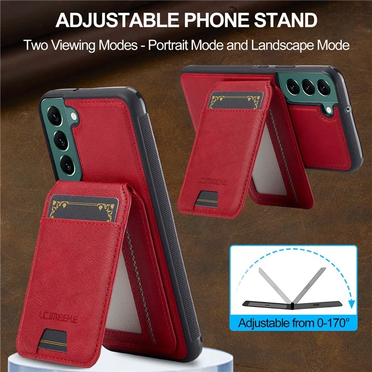 Étui magnétique amovible pour Samsung Galaxy S22 5G LC.IMEEKE L3 avec porte-cartes en cuir et TPU - Rouge