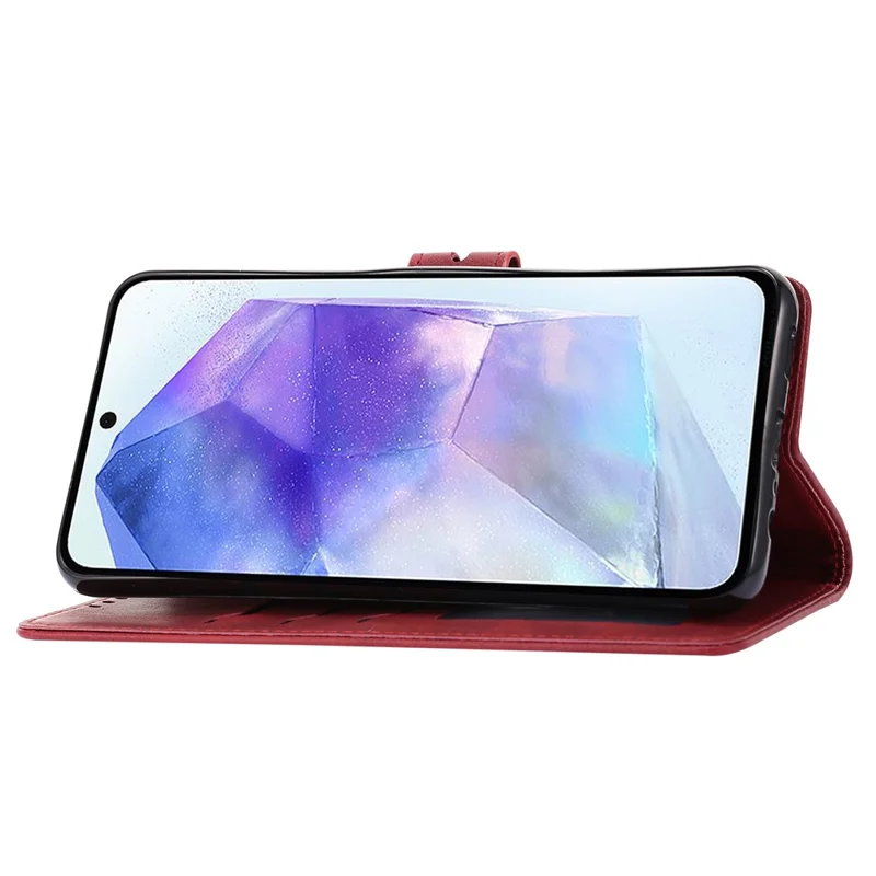 Für Samsung Galaxy A56 5G Hülle Happy Cat Muster Geprägtes Leder Brieftasche Handyhülle - Rot