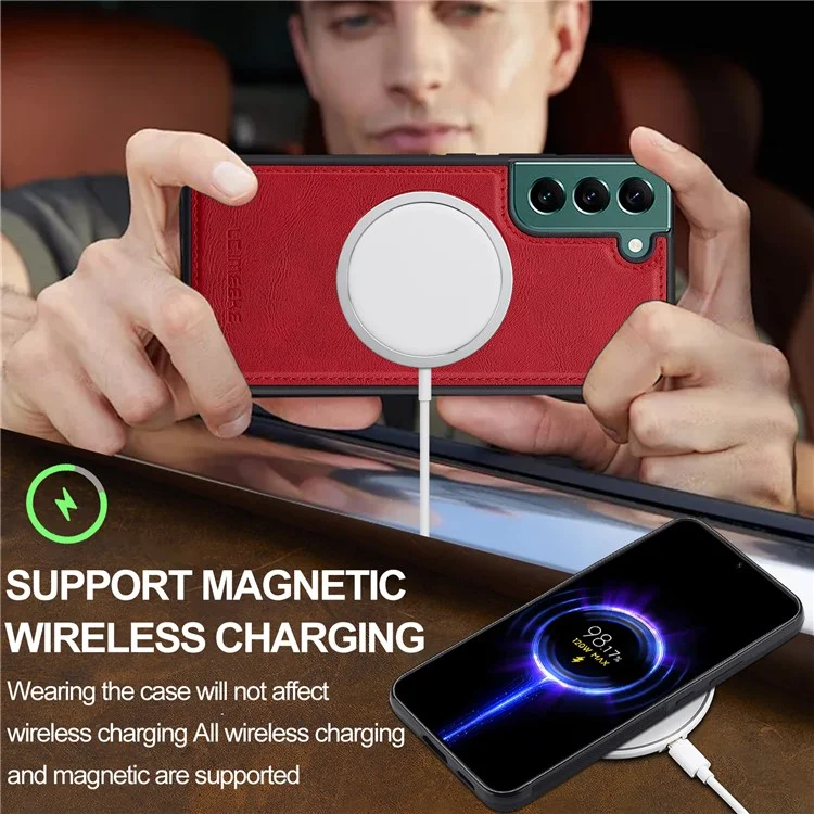 LC.IMEEKE Магнитный чехол для Samsung Galaxy S22 5G, совместимый с MagSafe, кожаный TPU-чехол - Красный