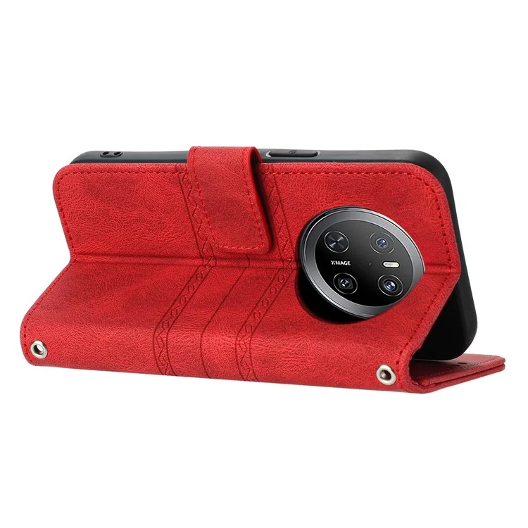 Funda billetera para Huawei Mate 70, de piel con tacto suave y diseño grabado - Rojo
