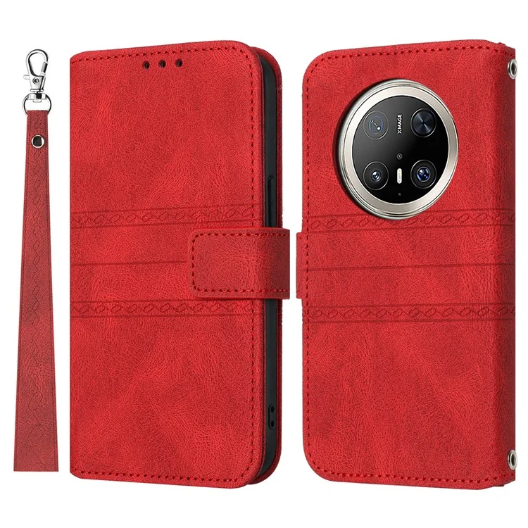 Coque portefeuille en cuir texturé pour Huawei Mate 70 Pro / Mate 70 Pro+ - Rouge