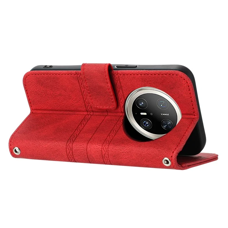 Coque portefeuille en cuir texturé pour Huawei Mate 70 Pro / Mate 70 Pro+ - Rouge