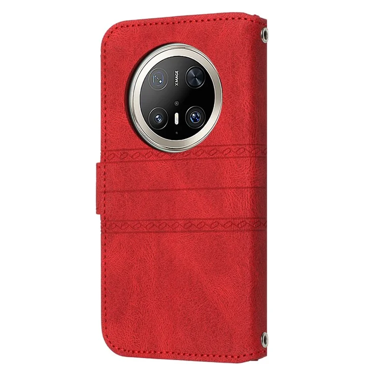 Coque portefeuille en cuir texturé pour Huawei Mate 70 Pro / Mate 70 Pro+ - Rouge