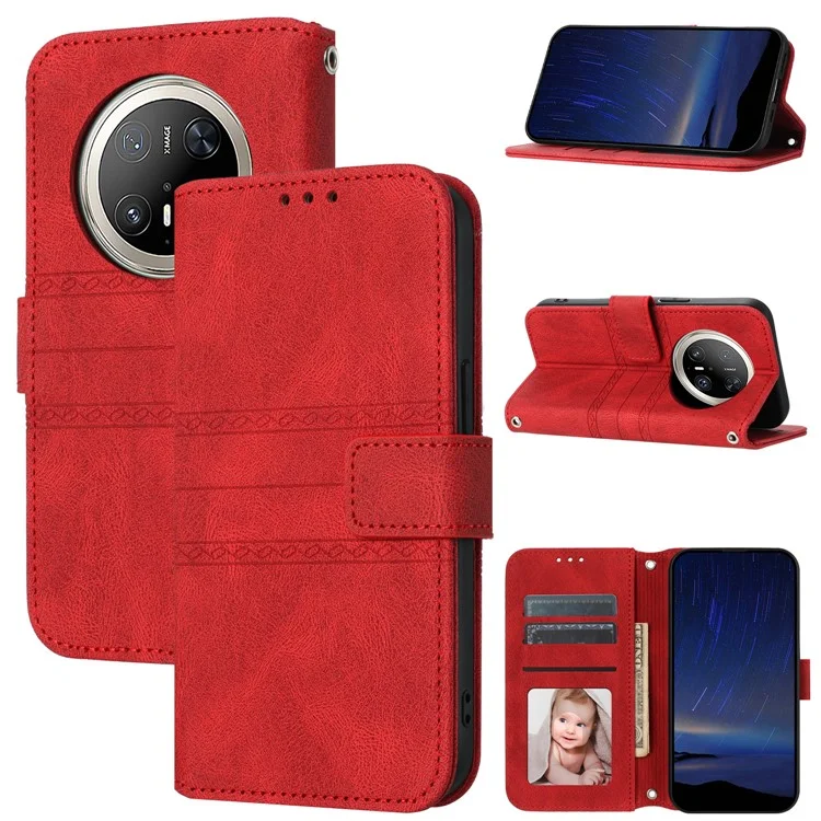 Coque portefeuille en cuir texturé pour Huawei Mate 70 Pro / Mate 70 Pro+ - Rouge