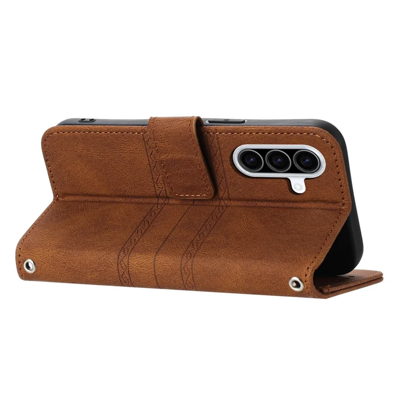 Funda cartera para Samsung Galaxy A56 5G de piel con efecto táctil grabada - Marrón