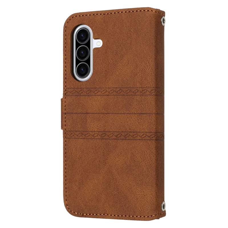 Funda cartera para Samsung Galaxy A56 5G de piel con efecto táctil grabada - Marrón