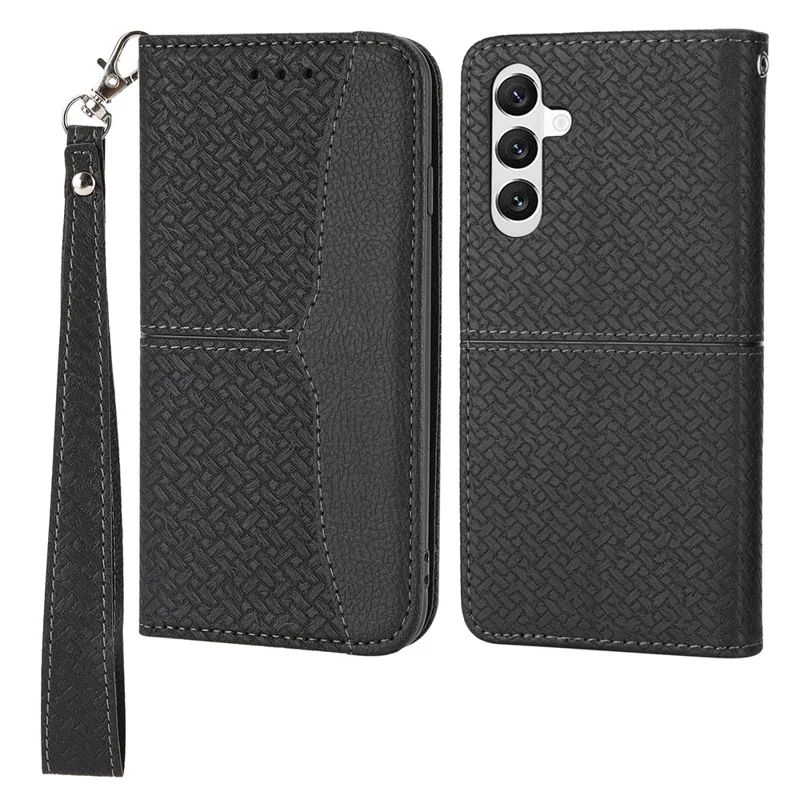 For Samsung Galaxy A56 5G Case Woven Texture PU Leather Wallet Phone Cover - Black