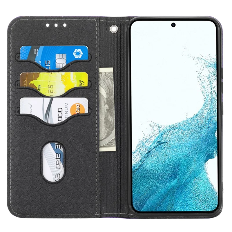 For Samsung Galaxy A56 5G Case Woven Texture PU Leather Wallet Phone Cover - Black