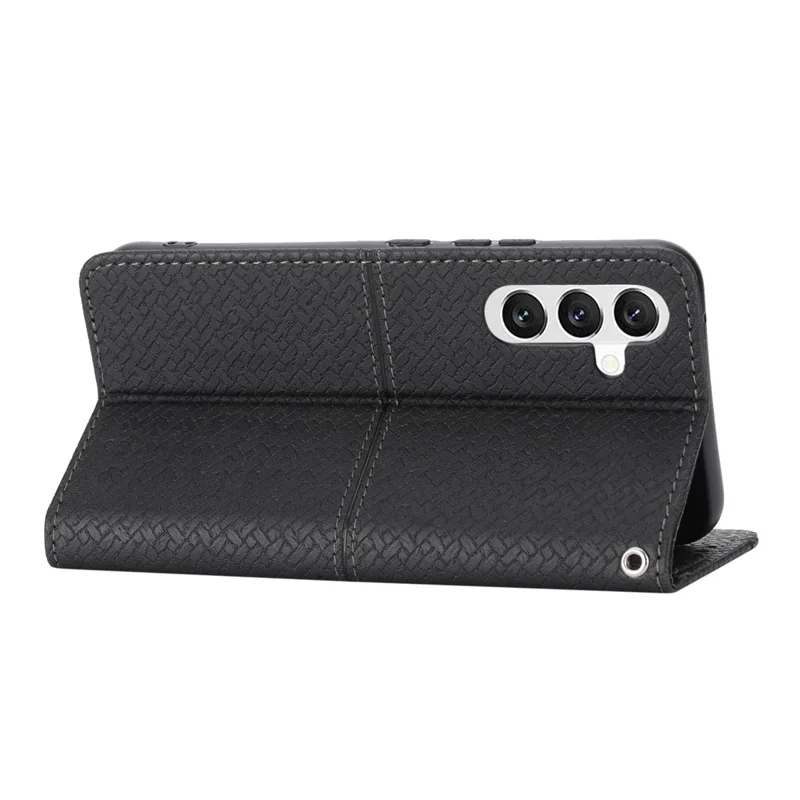 For Samsung Galaxy A56 5G Case Woven Texture PU Leather Wallet Phone Cover - Black