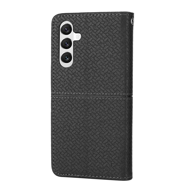 For Samsung Galaxy A56 5G Case Woven Texture PU Leather Wallet Phone Cover - Black