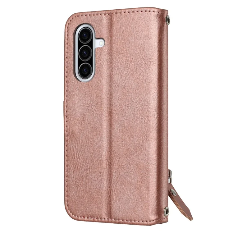 Capa para Samsung Galaxy A26 5G com bolso com zíper e alça transversal de ombro - Rosa Dourado