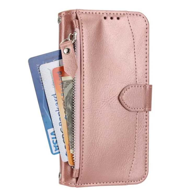 Capa para Samsung Galaxy A26 5G com bolso com zíper e alça transversal de ombro - Rosa Dourado