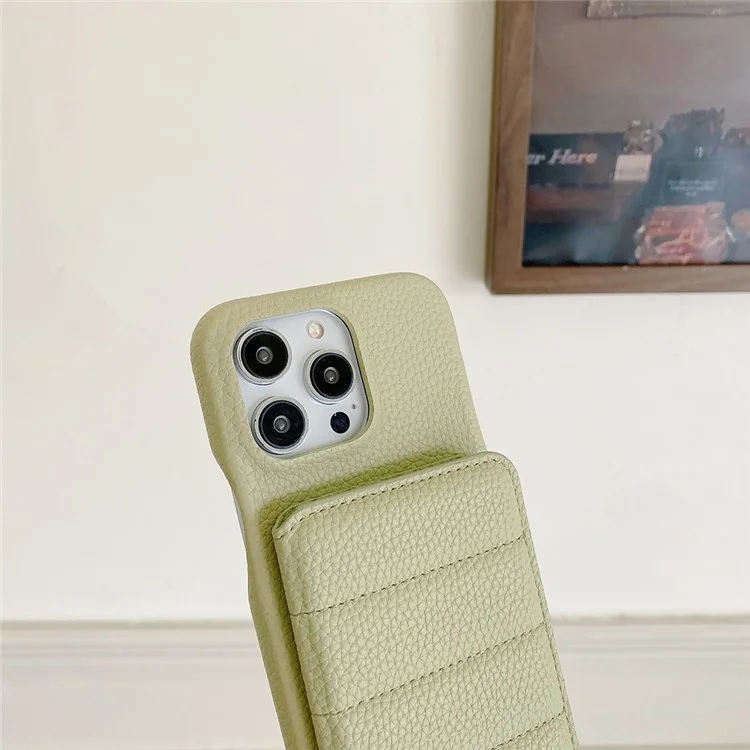 Чехол для iPhone 15 Pro Max с слотами для карт, подставкой, кожаный + PET-чехол с ремешком на запястье - Зеленый