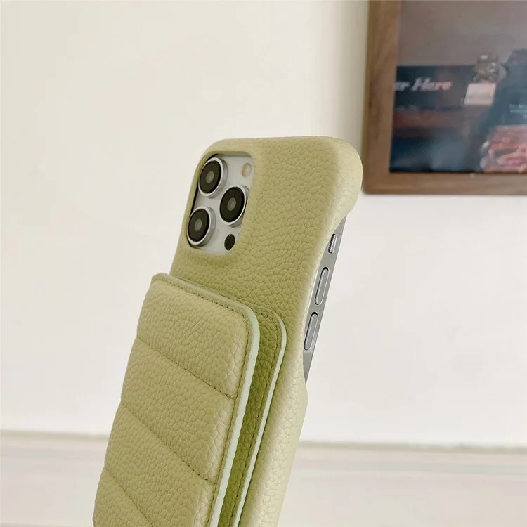 Чехол для iPhone 15 Pro Max с слотами для карт, подставкой, кожаный + PET-чехол с ремешком на запястье - Зеленый