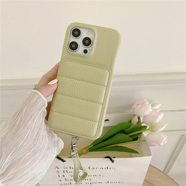 Чехол для iPhone 15 Pro Max с слотами для карт, подставкой, кожаный + PET-чехол с ремешком на запястье - Зеленый