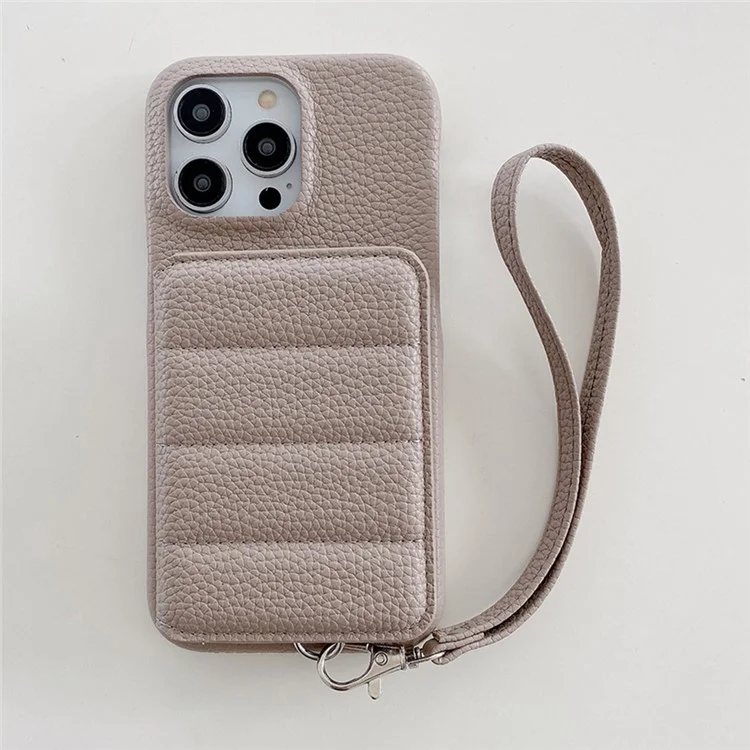 Чехол для iPhone 16 Pro с отделениями для карт, подставкой, из искусственной кожи ПУ + ПЭТ с ремешком на запястье - Серый