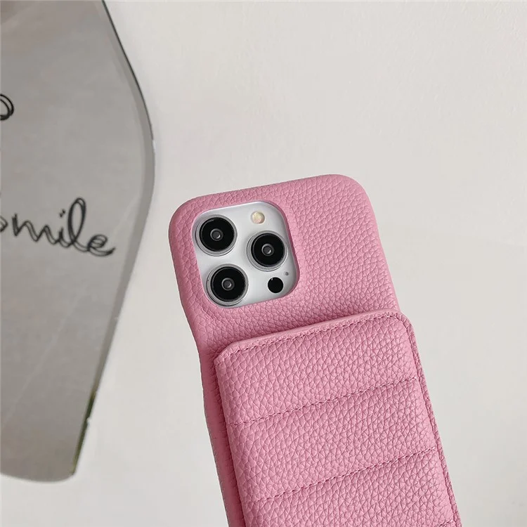 Чехол для iPhone 14 Pro с отделениями для карт, подставкой, из искусственной кожи ПУ + ПЭТ с ремешком на запястье - Розовый