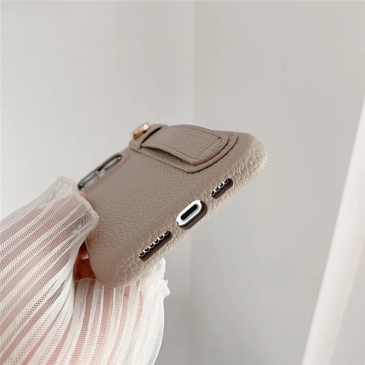 Capa para iPhone 15 Pro Max com pulseira, suporte e cobertura de telefone em couro PU + PET - Cinza