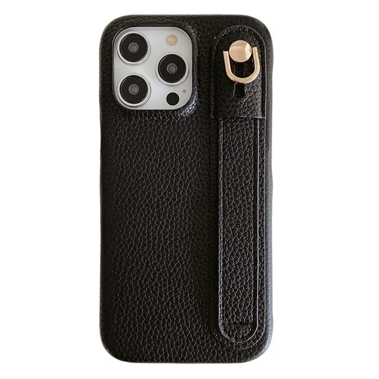 Für iPhone 15 Pro Hülle Armband Ständer PU-Leder + PET Handyhülle - Schwarz
