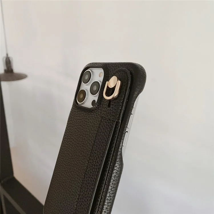 Für iPhone 15 Pro Hülle Armband Ständer PU-Leder + PET Handyhülle - Schwarz