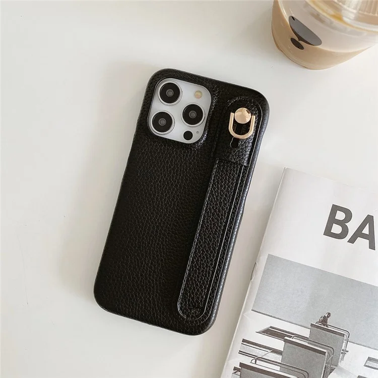Für iPhone 15 Pro Hülle Armband Ständer PU-Leder + PET Handyhülle - Schwarz